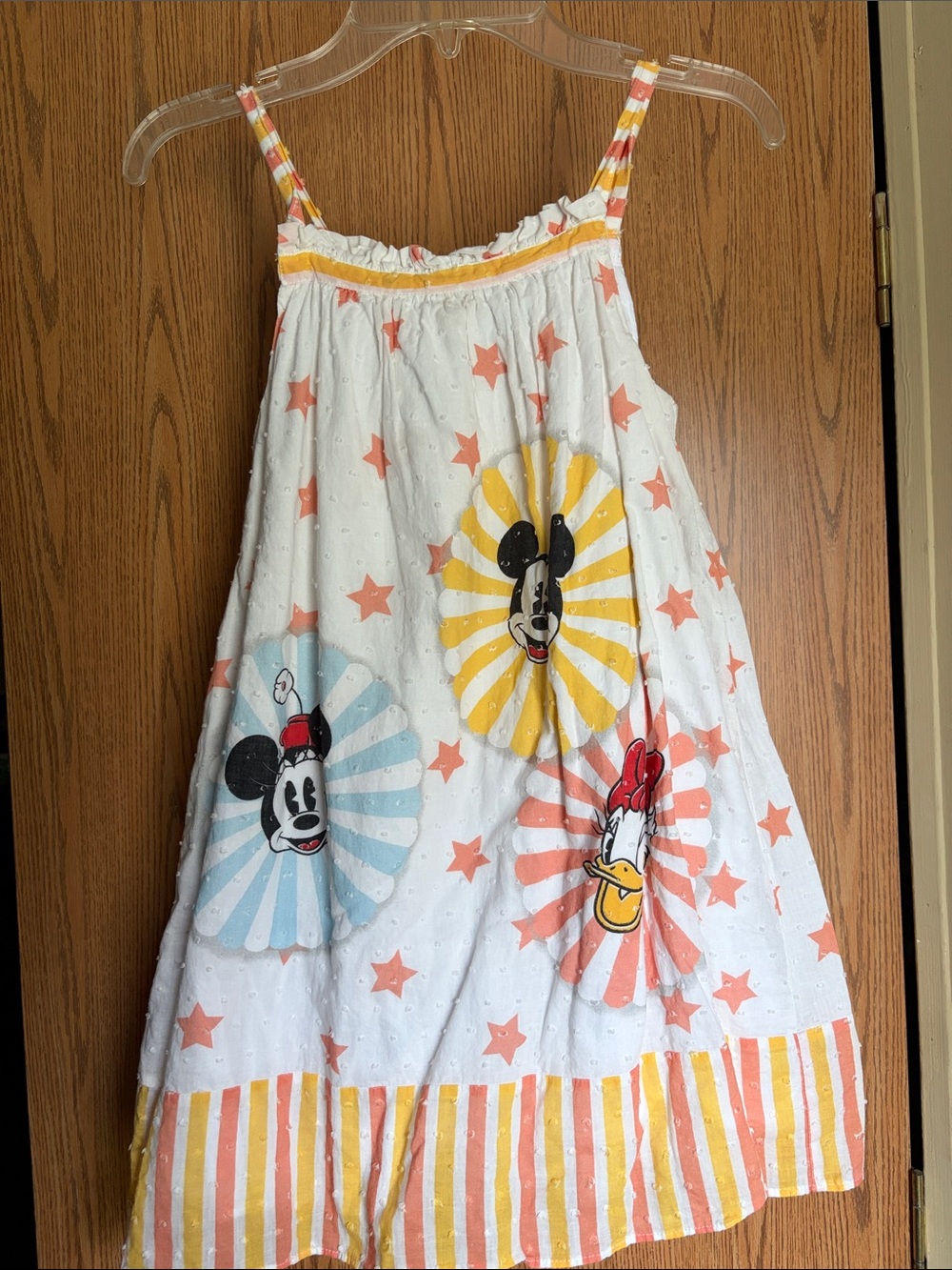Disney White Sundress with Pink Stars and Yellow & Blue Character Accents